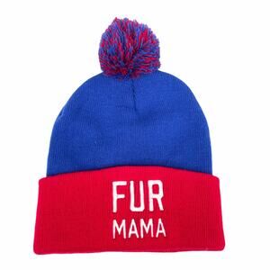 Fur Mama Beanie Blue Red White